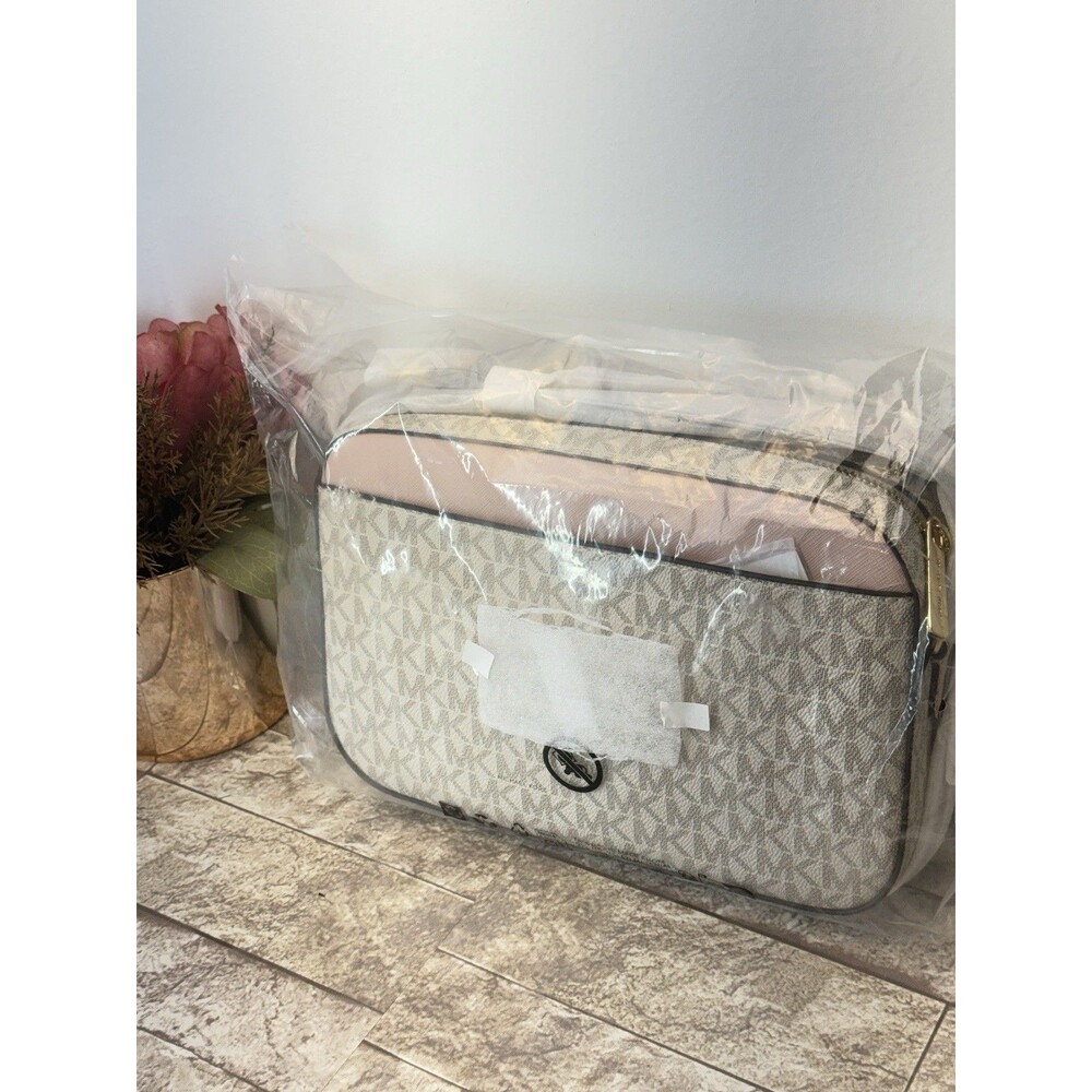 New Michael Kors Jet Large East West Zip Chain Crossbody Bag Vanilla Pink - Picture 9 of 16